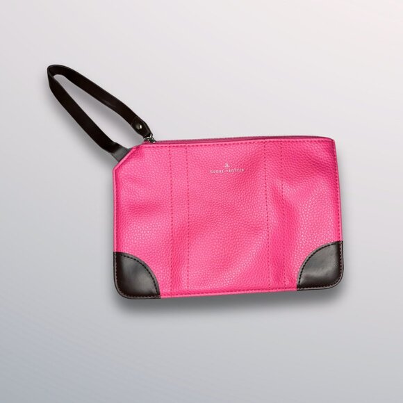 Globe-Trotter Pink Leather Small Amenity Bag With Black Handle & Corners Blue Pa - Picture 2 of 6